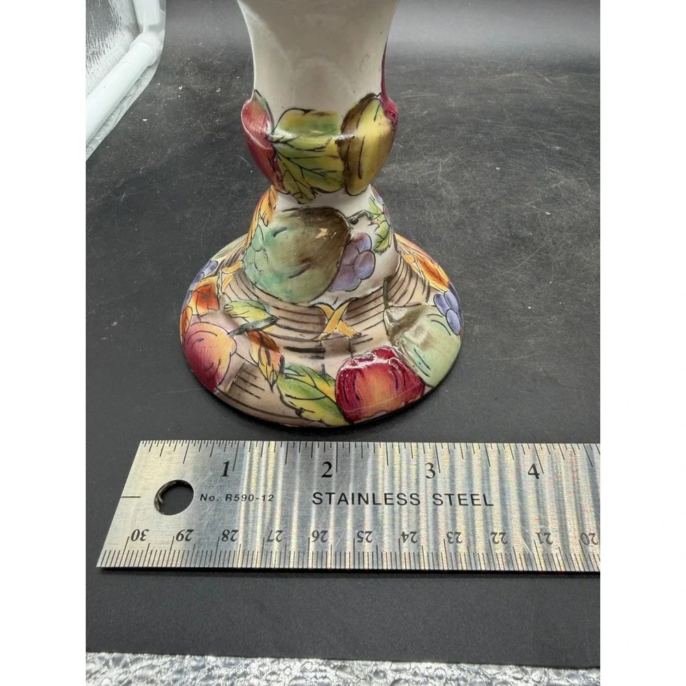 Vintage Ceramic Fruit Harvest Candlestick Holders Pair Hand‎ Painted Decorative